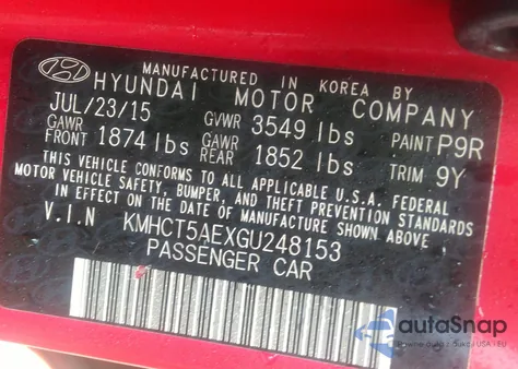 2016 Hyundai Accent Se from USA, damaged, VIN KMHCT5AEXGU248153